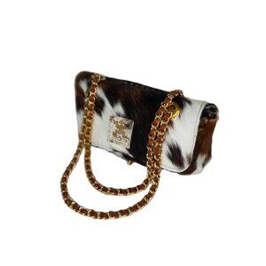 Genuine Charlie Leather "Giuliana" Black/White/Brown Fur Leather Handbag-NWT